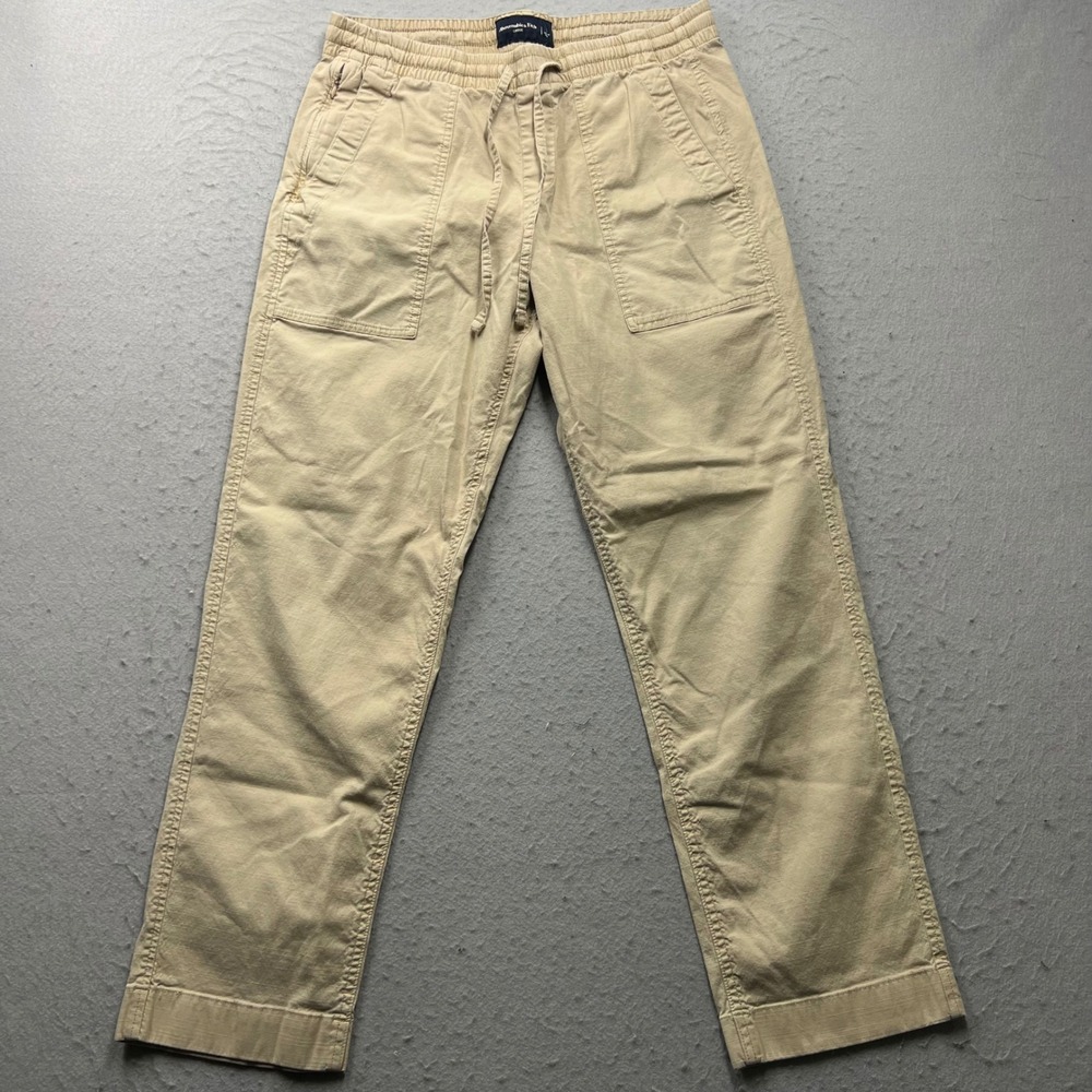 Abercrombie & Fitch Mens Loose Fit Khaki Tan Elastic Waist Pants Size S‎ 2032